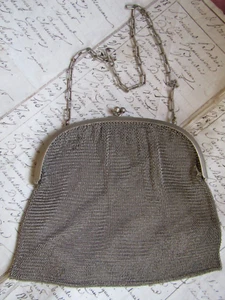 ANTIQUE WHITE METAL CHAIN LADIES HANDBAG CIRCA 1900 - Picture 1 of 11