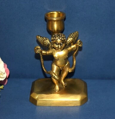 Angel With Snakes Figurine Lamp Holder Brass Dec Cupid Cherub Candle Stand EK996 - Image 1 of 4