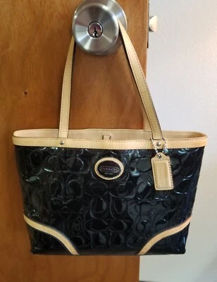 Authentic COACH #48166 Peyton Embossed Black Patent Leather Small Handbag - Image 1 of 4