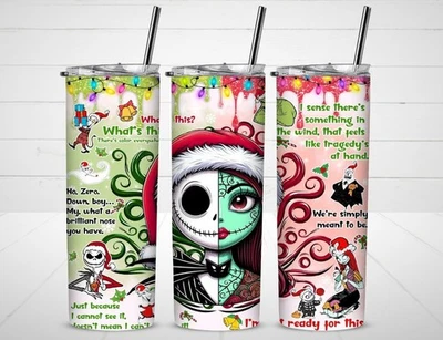 Стакан изолированный из нержавеющей стали с соломой Christmas Jack & Sally 20 унций - Изображение 1 из 3