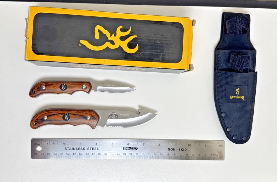 Juego de cuchillos de caza de hoja fija par perfecto Browning mango de madera NUEVO Foto 1 de 4