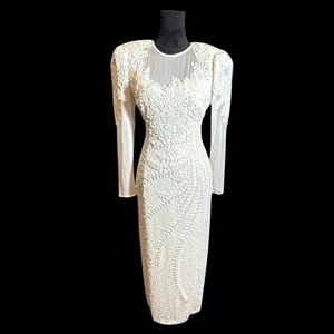 Sylvia Ann Wedding Dress 100% Silk Ivory Color Hand Beaded embroidery, Size 7/8 - Picture 1 of 19