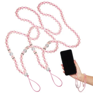 2 Pcs Langes Seil Rosa Perle Weißes Schlüsselband Für Mobiltelefon - Photo 1/11