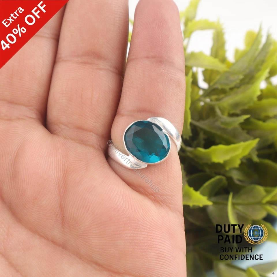 Oferta de Navidad Apatita Piedras Preciosas Banda Hecho a Mano Anillo Declaración Plata de Ley Foto 1 de 4