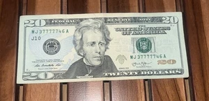 20 Dollar 2013 Fancy Serial Number MJ  (37777746) A - Picture 1 of 2