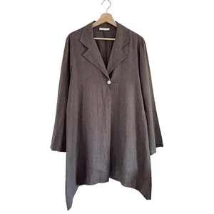 Bryn Walker Benedict Cross Dyed Linen Notch Collar Jacket Medium Taupe Lagenlook - Picture 1 of 13
