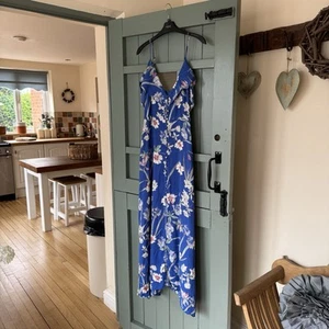 Zara Cobalt Blue Floral Ruffle Strappy Summer Midi Dress Size L(12) - Picture 1 of 18