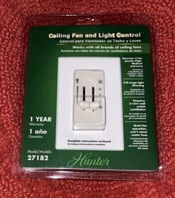 Hunter Wired 27182 Universal Ceiling Fan/Light Control 3-Speed Dual Slide Sealed - Image 1 of 3