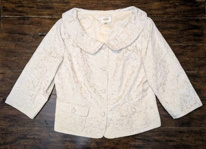 Talbots Women's 16 Ivory Gold Brocade Floral Jacket Blazer Vintage Y2K - Picture 1 of 8