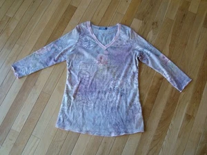 ~ENERGY WORLD WEAR M PEACH TOP LS MULTICOLORED $4.50 SHIP KNIT MADE IN USA~ - Picture 1 of 1