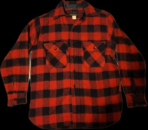 Vintage Sears The Mens Store Sportswear Wool Red & Black Flannel Jacket Size Med - Picture 1 of 5