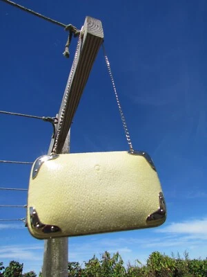 全新 RALPH LAUREN COLLECTION 钱包 意大利 $4950 Shagreen 黄貂鱼 minaudiere 包 — 第 1/4 张图片