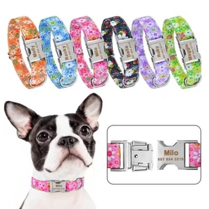 Personalised Dog Collar Engraved Name ID Tag Girl Flower Pet Collars Small Large - Picture 1 of 17