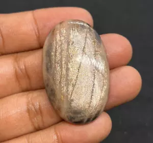 55.30 Cts Natural Silver Shine Rare Sunstone Moonstone Cabochon Oval Gemstone - Picture 1 of 5