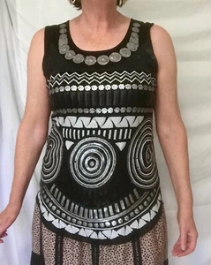 CAROLYN MORGAN size 14 Sequin TOP Black, Silver & White JERSEY Cocktail TANK TOP - Picture 1 of 16