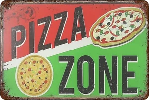 Metall Blechschild 8x12" Vintage Pizza Zone Wanddekor Pizza von der Scheibe Poster Kunst - Bild 1 von 3