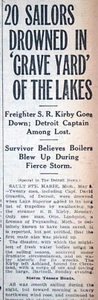1919 Detroit Newspaper Front Pages - Lake Superior Storm Sinks SS S.R. Kirby - Picture 1 of 6