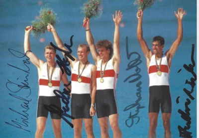 4 Autogramme Olympiasieger Rudern Andreas Hajek Steinbach Volkert André Wilmsxyz - Bild 1 von 2
