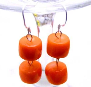 10-11mm Natural Knobble Orange Coral Dangle Earring Silver Hook Dangle Earring - Picture 1 of 10