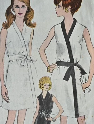 1960s Kimono Wrap Dress Mini Maxi Crossover Sleeveless Vogue Sewing Pattern 7337 - Image 1 of 3