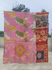 Beau couvre-lit en coton imprimé floral Gudari, couverture vintage Kantha, jeter