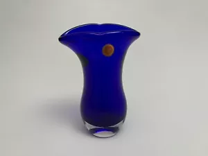 Vaso vintage blu cobalto MCM Art Déco cristallo marca made in China - Foto 1 di 12