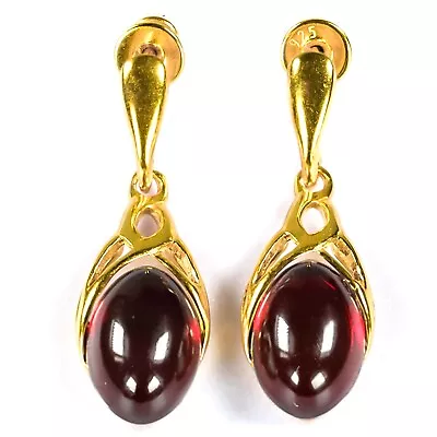 925 Solid Gold Plated Sterling Silver Red Amber Designer Nice Celtic Earrings - Image 1 of 4