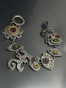 Patricia Locke Signed Silver Plate MultiColor Swarovski Crystals 6.3” Bracelet - Picture 1 of 6