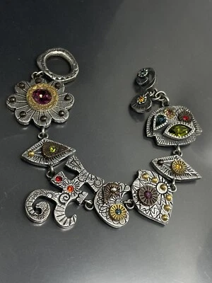 Patricia Locke Signed Silver Plate MultiColor Swarovski Crystals 6.3” Bracelet - Image 1 of 4