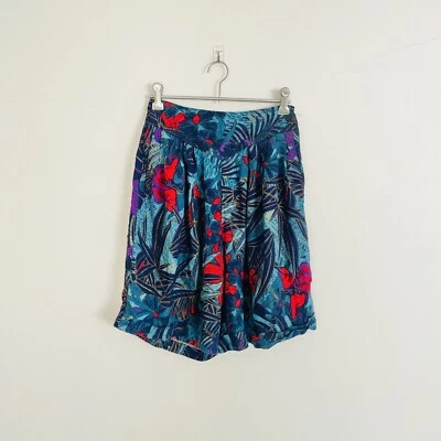 Vintage Womens Hawaiian High Waisted Shorts Blue Floral Holiday Size XS S Foto 1 de 4