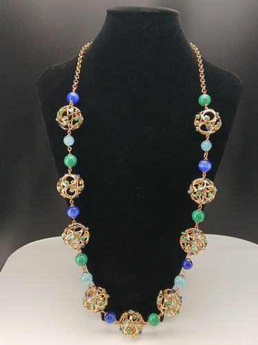 Collana di perline Kate Spade BRILLIANT BAUBLE placcata oro blu verde resina