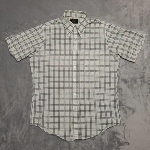 VTG Towncraft Shirt Mens L Green Windowpane Plaid Check Dacron Blend No Iron 70s - Picture 1 of 7