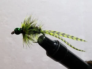 FLY-FISHING-FLIES (**GREEN BEAD-HEAD EEL BUGGER ** ) ** 2 FLIES * SIZE 8 * - Picture 1 of 5