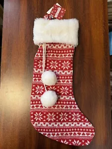 Yankee Candle Knit Snowflake Design Stocking Red with White Pom Poms NWT - Picture 1 of 6