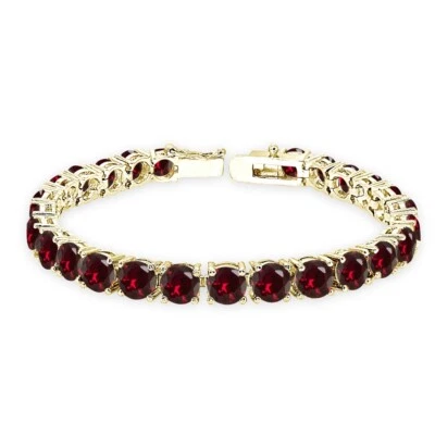 Gold Tone over Silver Created Ruby 6mm Round-cut Classic Tennis Bracelet - Image 1 of 3