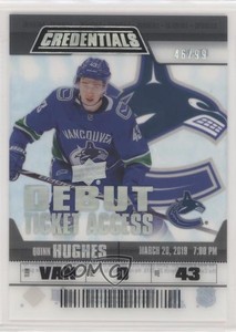 2019 Credentials Debut Ticket Access Acetate /99 Quinn Hughes #RTA-24 Rookie RC