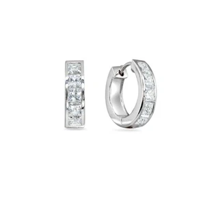 Sterling Silver 15mm Princess Channel Set Oval Hoops Made w/ AAA Zirconia - Picture 1 of 4