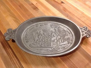 Vintage Pewter Oval Bread Tray " Rejoice and Be Glad" skaters sled - Phila House - Picture 1 of 6