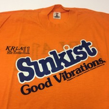 Vintage 70s SUNKIST KRLA 11 The Beatles Radio Station 50/50 Orange T Shirt L