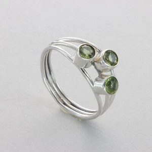 Anillo Triple Redondo PERIDOTO Verde - Varios Tamaños - PLATA ESTERLINA 925 #36e - Imagen 1 de 8