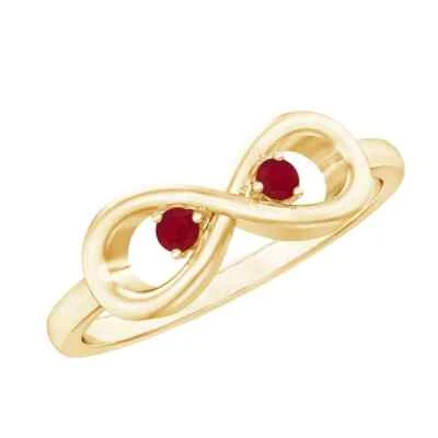 Infinity Shape With Round Cut Simulated Red Ruby In 10K Yellow Gold Women Ring - Image 1 of 4