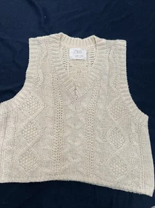 Zara Girls Ecru Foil Knit Vest Size 9-10 - Picture 1 of 12