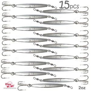 15pcs 2oz Diamond Jig Chrome w/ a Treble Hook Trolling Silver Fish WOW!® jigging - Picture 1 of 10