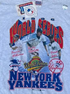 T-SHIRT VINTAGE 1996 AUTOGRAFATA NEW YORK YANKEES WORLD SERIES JETER PETTITTE XL NUOVA - Foto 1 di 15