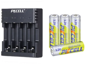 AA/AAA Battery Charger & 4pcs 1.2V Rechargeable AA 600mAh NiMH Batteries PKCELL - Picture 1 of 8