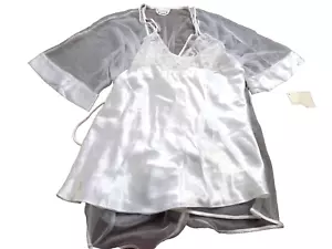 Abito da notte nuovo con etichette Intimo Amore vintage Sears lingerie bianco raso perline M - Foto 1 di 11