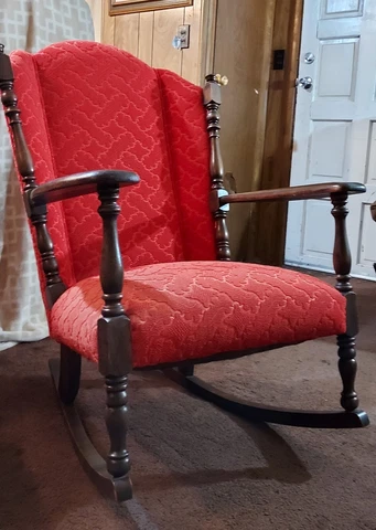Antique Fruit Wood Spindle Carved Lincoln Rocking Chair Colonial Style Cover