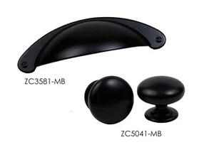 Matte Black Round Knob Handles Cup Pull Kitchen/Bathroom Cabinet Hardware - Picture 1 of 8