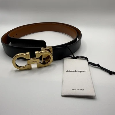 Salvatore Ferragamo Mujer Gancini Cinturón Reversible Sella/Negro 95cm Foto 1 de 4