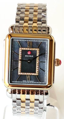 MICHELE SWISS  DECO II DIAMOND RARE NAVY BLUE 2 TONE MOP WATCH, MWW06x000050 NIB - Image 1 of 4